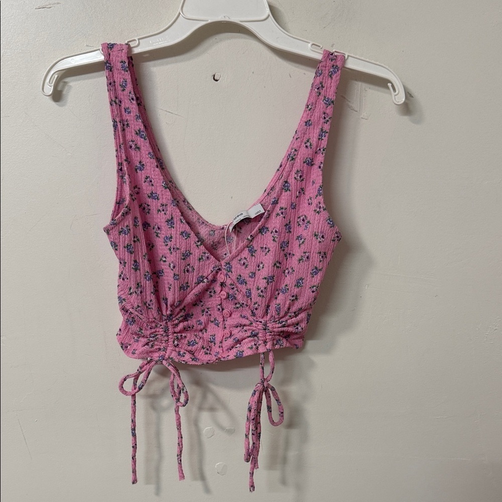 Bershka Pink Floral Crop Top